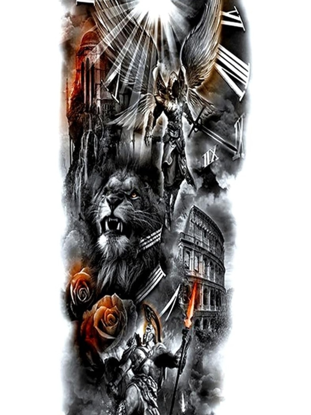 Tempoary Tattoo Full Sleeve Design - Angel, Lion & Colosseum in Black Tattoo - Picture 2 of 4